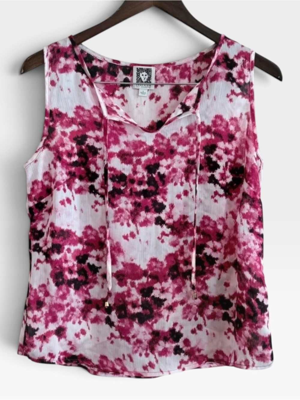 Anne Klein Pink Floral Tie-Front Sleeveless Tank